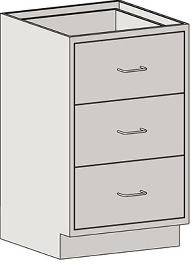 Base Cabinets – Standing Height, Single Bank Drawers – with Three 10-inch Drawers
