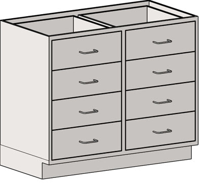 Base Cabinets – Standing Height, Double Bank Drawers – with Eight 7-inch Drawers