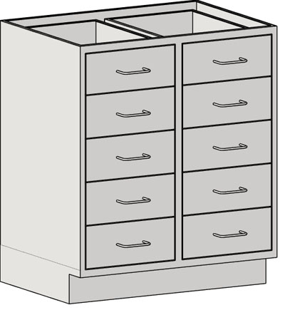 Base Cabinets – Standing Height, Double Bank Drawers – with Ten 6-inch Drawers