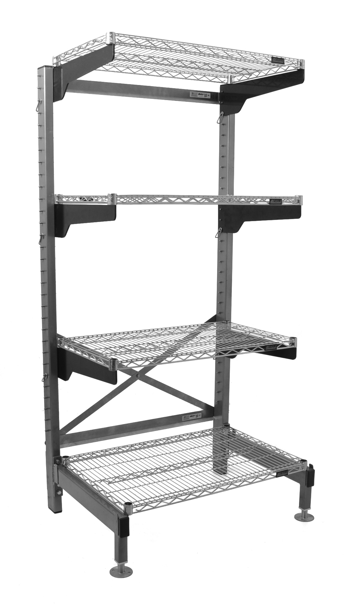 Q-LEVER® Cantilever Shelving – 5-Tire Add-On Units with Wire Shelves, 76″ Height