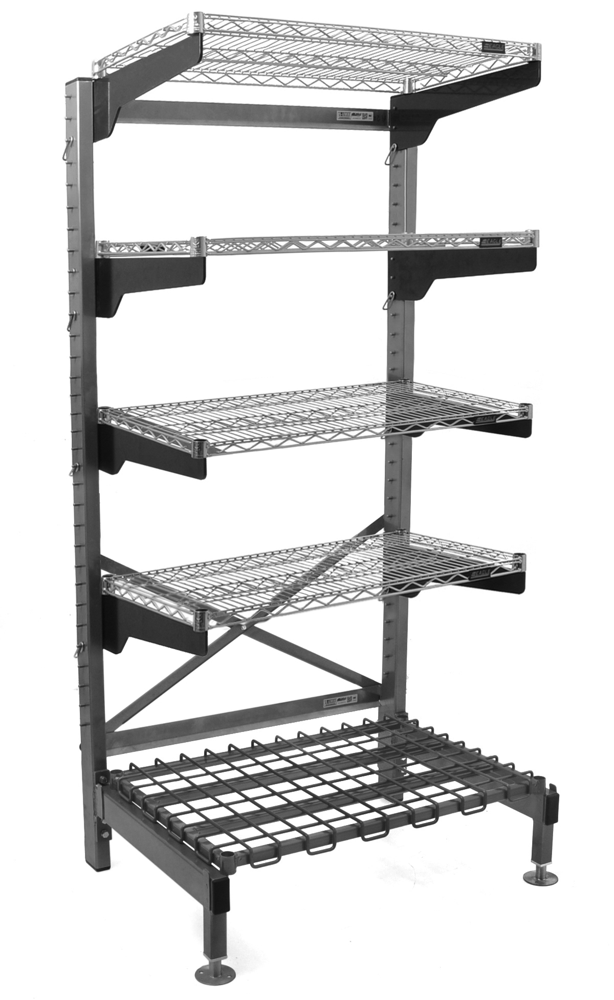 Q-LEVER® Cantilever Shelving – 5-Tire Add-On Units with Bottom Dunnage Shelf, 76″ Height